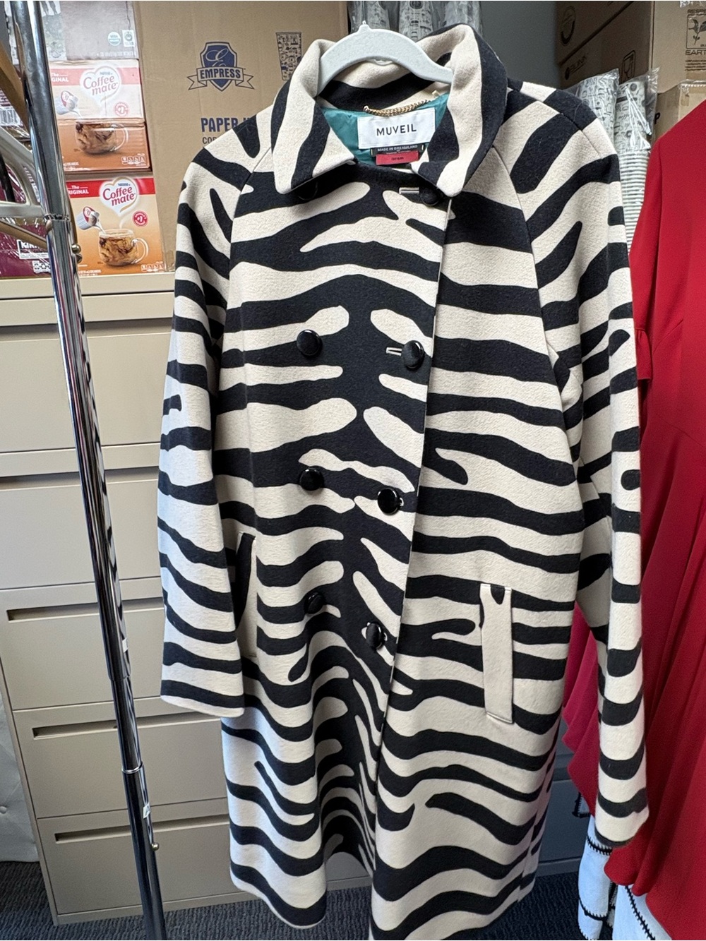 Black and White Zebra-Print Double-Breasted Coat